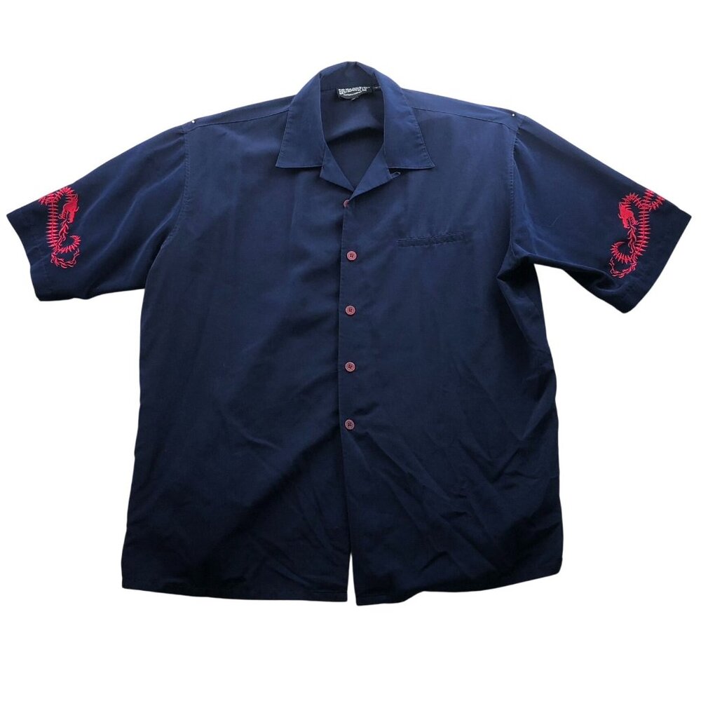 Dragonfly Mens Shirt Size XXL Short Sleeve Navy Blue Dragon Embroidered Classic